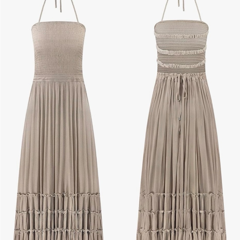 Elegant Beige Halter Maxi Dress